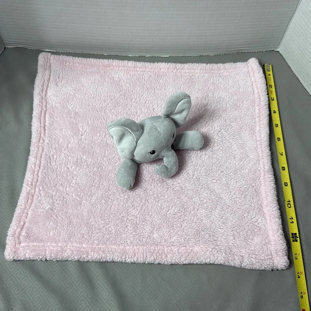 Cutie Pie Lovey Gray Elephant Plush With Pink Security Blanket 14X14 Cuddly Soft